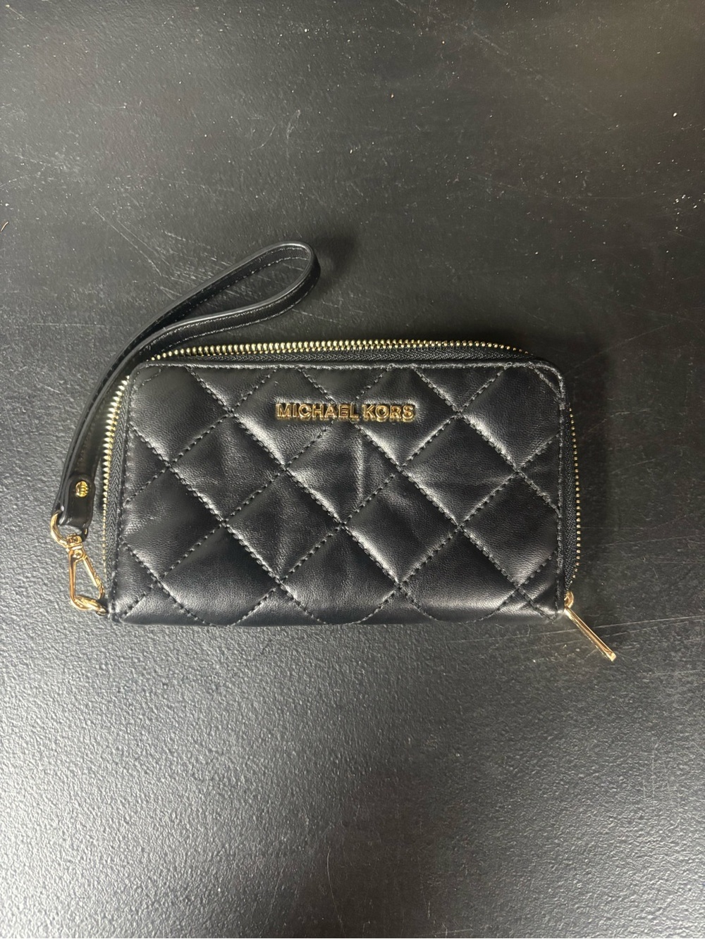 Michael Kors Black Quilted Leather Wristlet Wallet with Gold Hardware